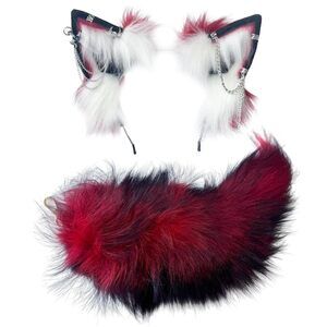 8564 Cat Fox Wolf Ears And Tail Set - Plush Cosplay Clips